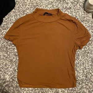 Shein High-Neck Crop Top Tee (Burnt Orange)